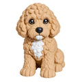 Tan curly-coated dog figurine with white chest, front view