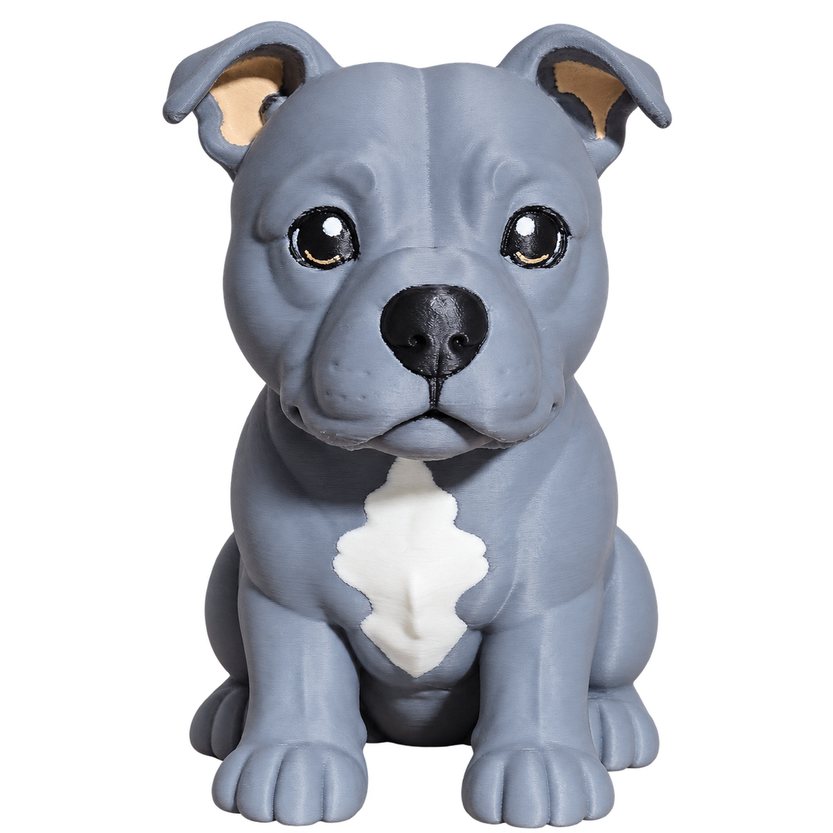 Grey Staffy 100mm 3D-printed dog figurine, front view